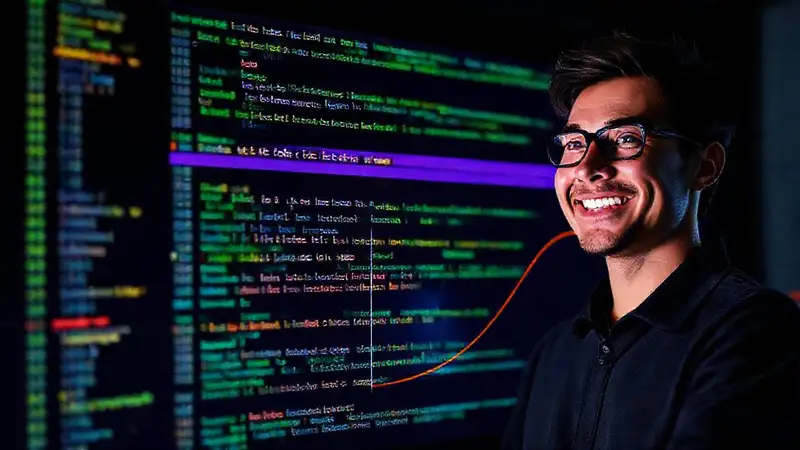 Un programador feliz aprende con código brillante