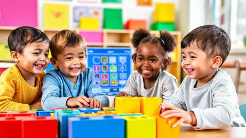 Niños aprenden programación con bloques coloridos
