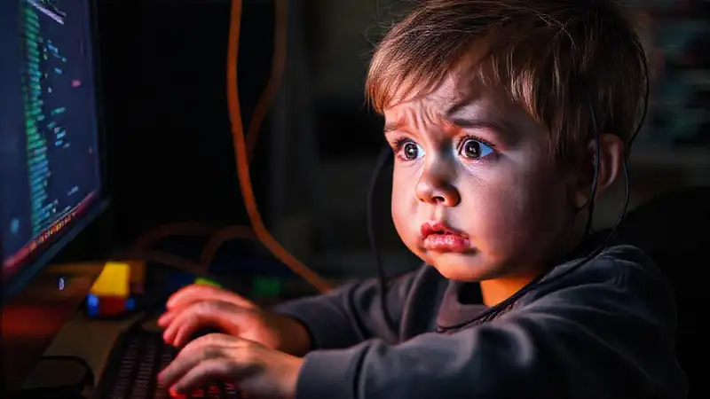 El niño lucha con la programación