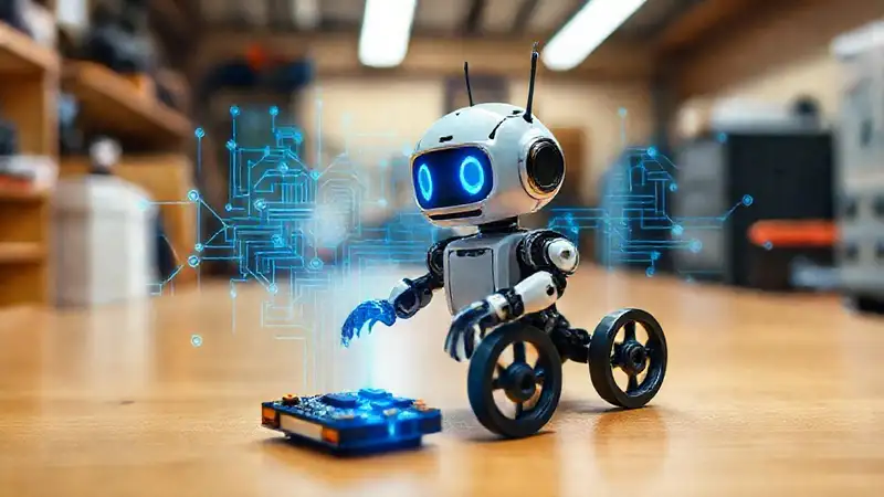 Robot sigue línea azul en taller