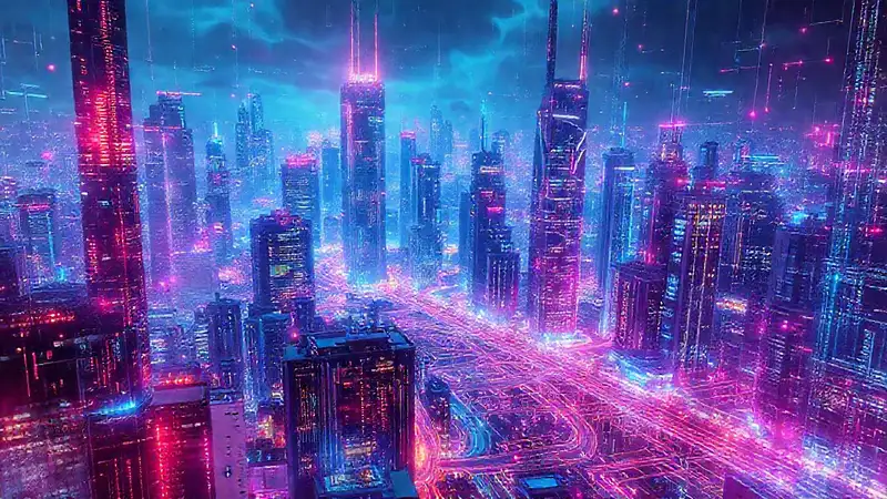 Ciudad futurista de tecnología brillante