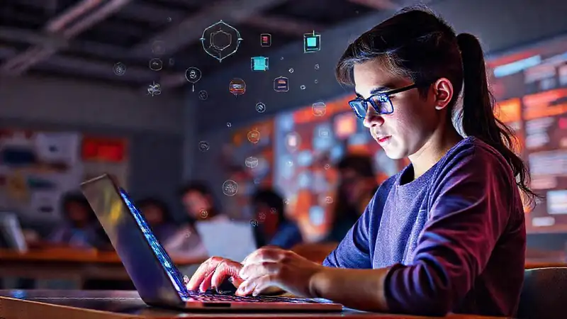 Estudiantes aprenden en un aula digital