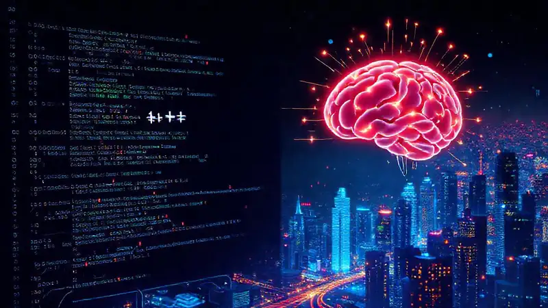 Código C++ futurista educativo brilla