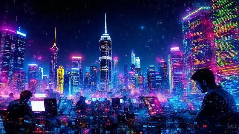 Programadores crean un skyline digital vibrante