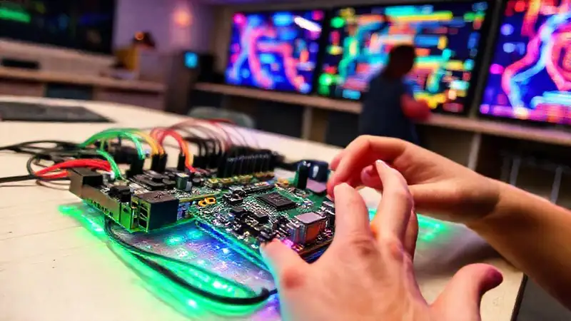 Educación futurista con circuitos coloridos
