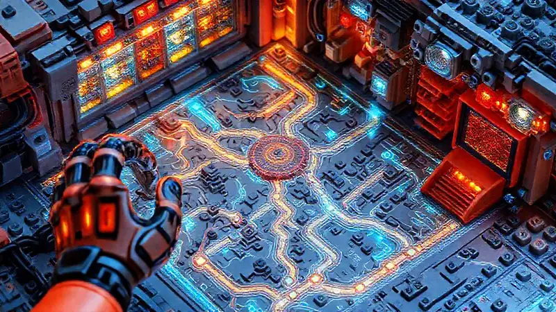 Un laboratorio robótico LEGO futurista complejo