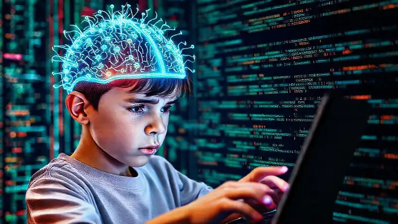 Un niño lucha con código digital