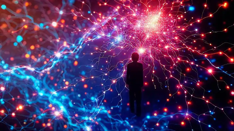 Red neuronal futurista ilumina un paisaje digital