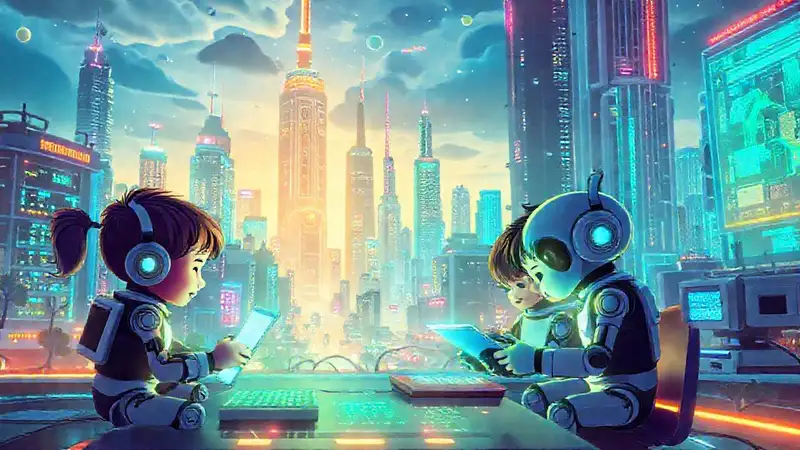 Ciudad futurista educativa y colorida