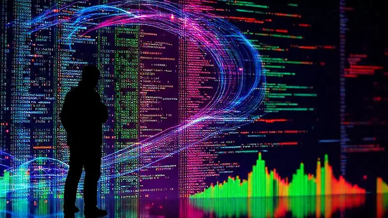 Visualización abstracta de código tecnológico brillante