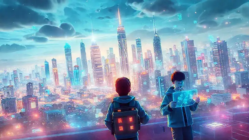 Ciudad futurista educativa, brillante e interactiva
