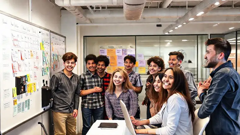 Programadores jóvenes colaboran en un espacio creativo