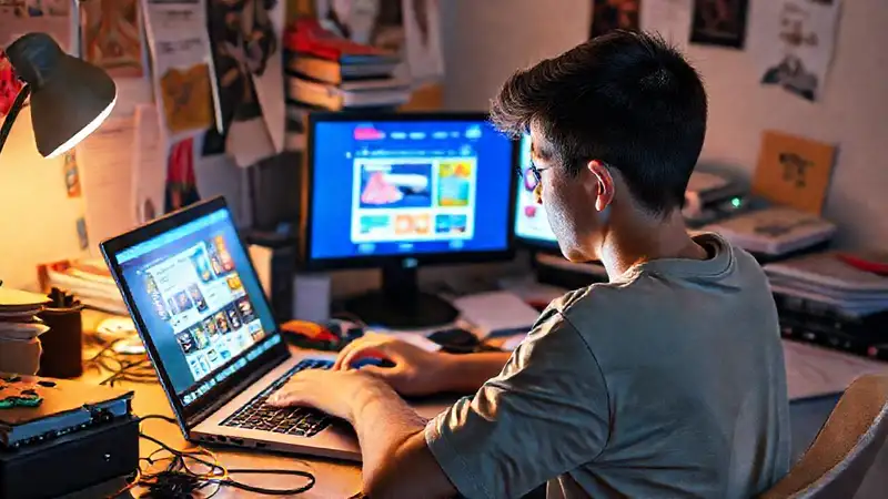 Un adolescente explora un diseño digital atractivo