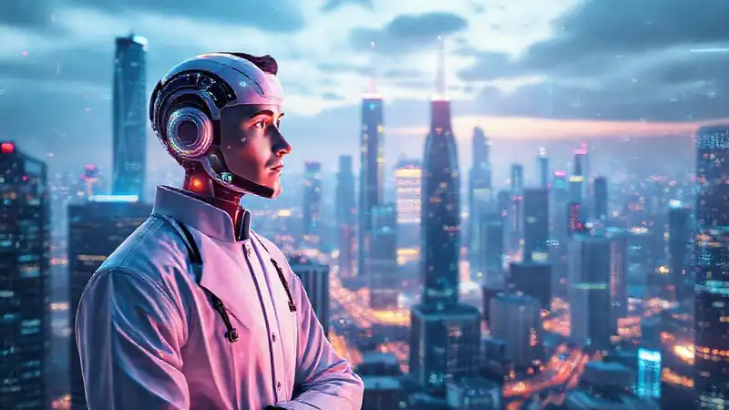 Ciudad futurista, IA, diseño optimista