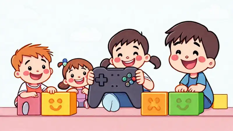 Niños felices juegan con bloques coloridos