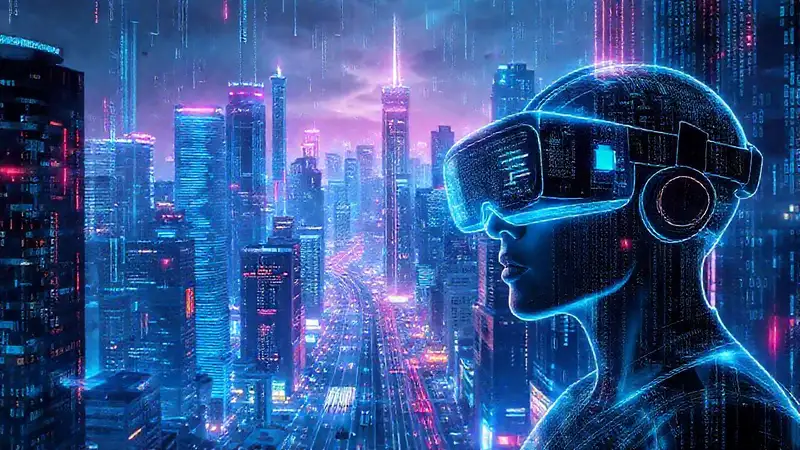Ciudad futurista digitalmente brillante y compleja
