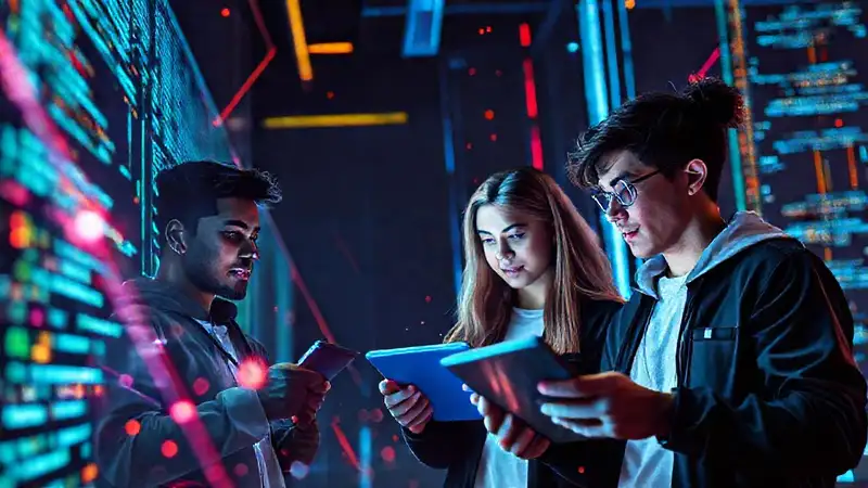 Programadores jóvenes crean código brillante digitalmente