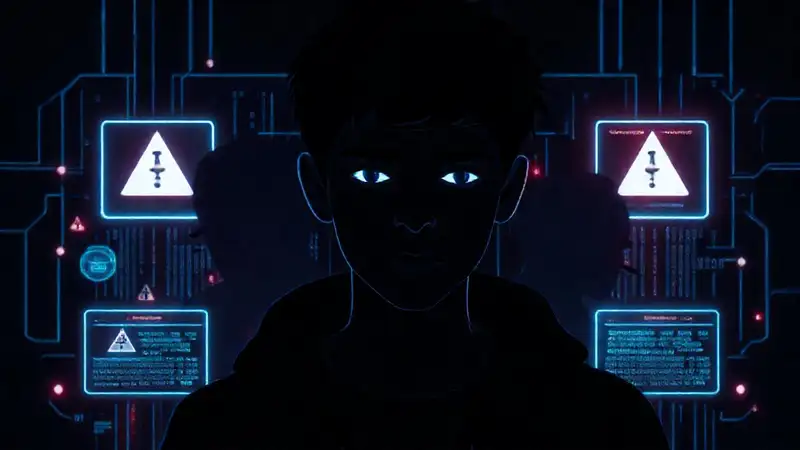 Un joven angustiado en datos cifrados