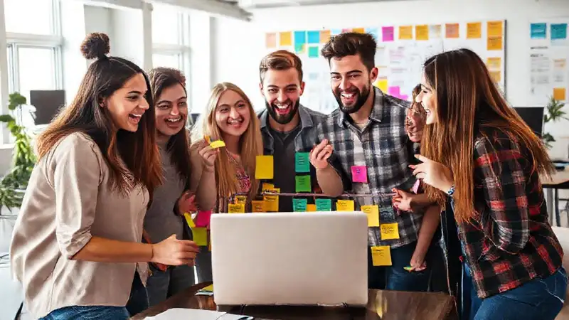 Grupo de estudiantes planifica un proyecto visualmente