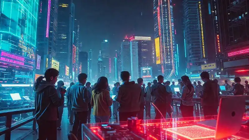 Equipo cyberpunk colabora en noche digital