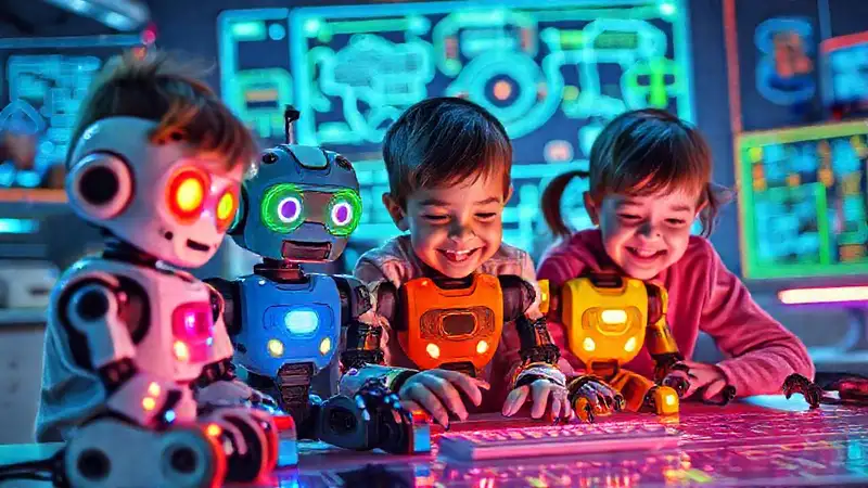 Niños aprenden robótica con color y luz
