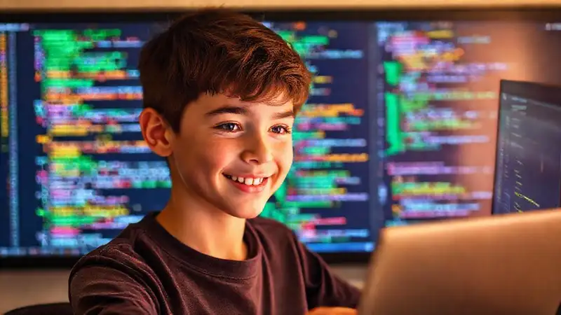 Un joven programador aprende Python alegremente