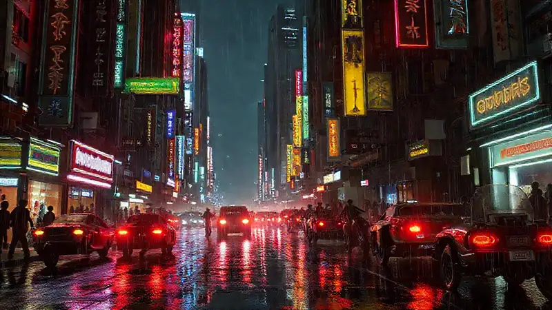 Ciudad cyberpunk futurista