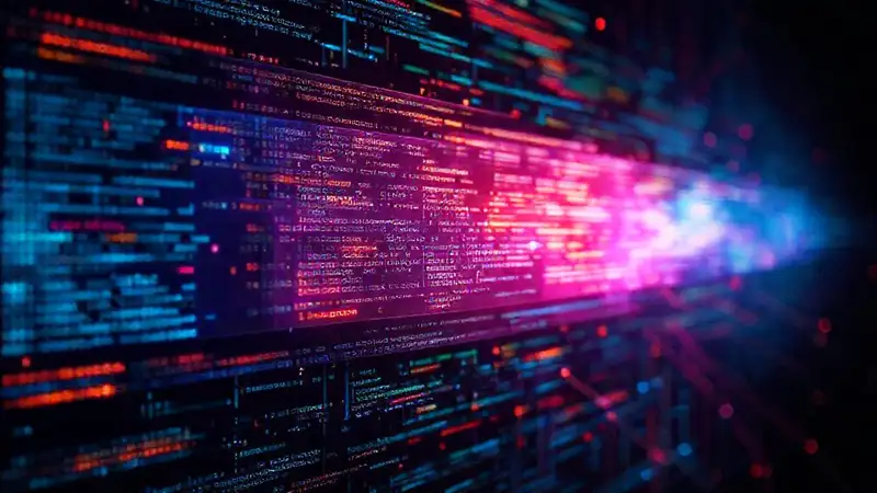 Interfaz digital compleja y futurista brilla