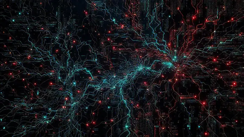 Código complejo visualiza datos futuristas