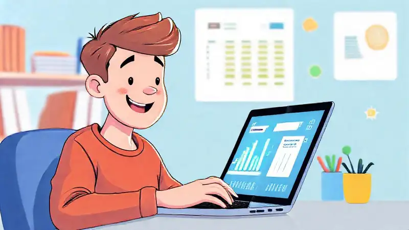 Un chico adolescente analiza datos en pantalla