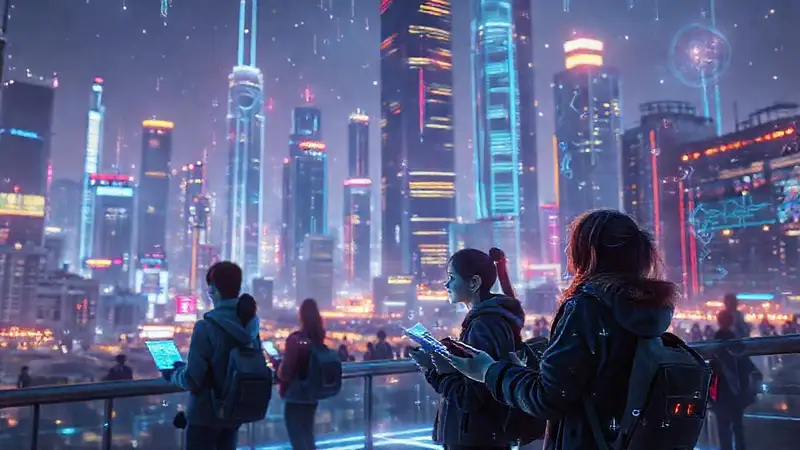 Ciudad futurista vibrante y optimista