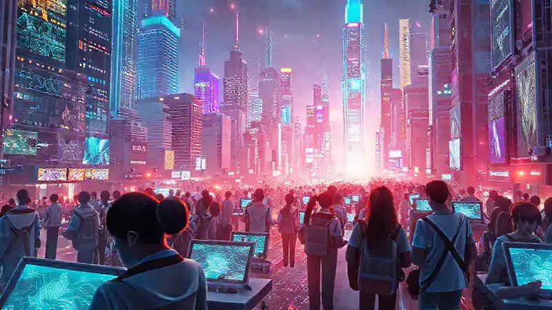 Ciudad futurista, aprendizaje digital y vibrante