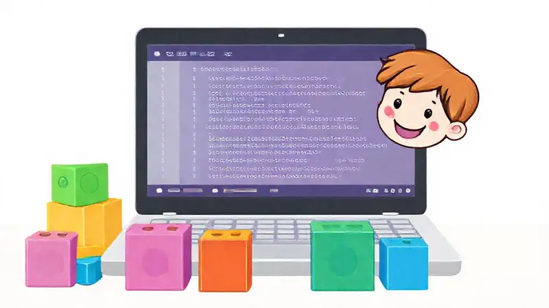Niños programando bloques de colores digitalmente