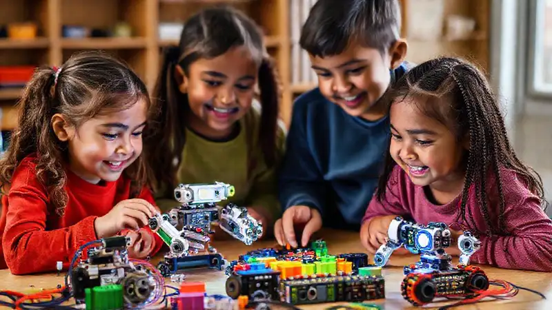 Robótica educativa alegre para niños