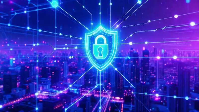 Una fortaleza digital futurista brillante y segura