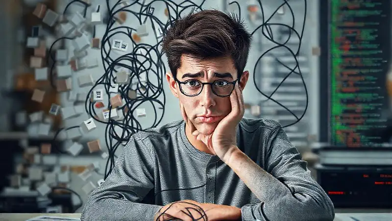El estudiante lucha con un código confuso