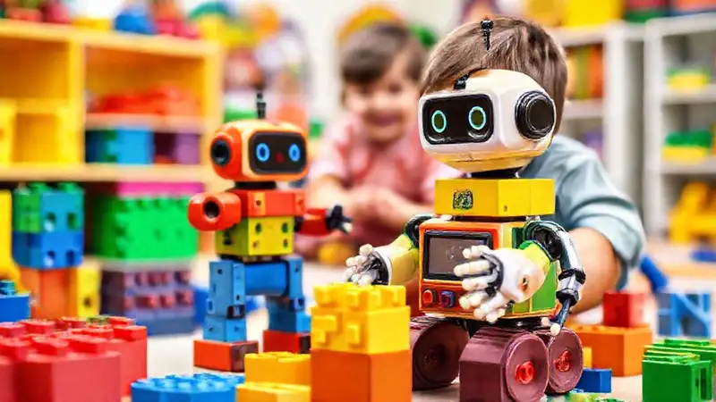 Niños aprenden jugando con bloques brillantes