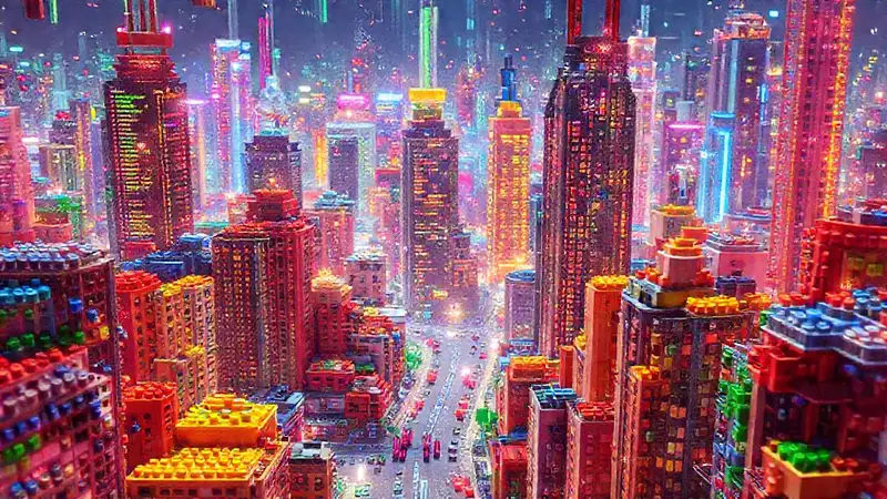LEGO digital arte futurista y vibrante