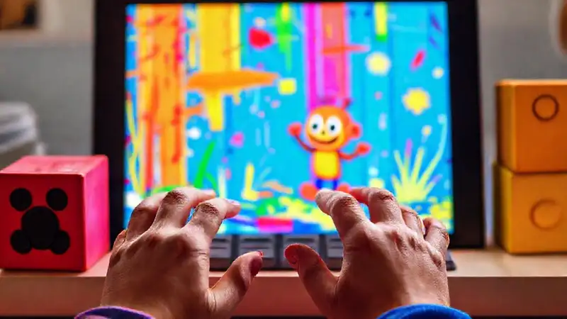 Niños codifican con bloques coloridos y alegría