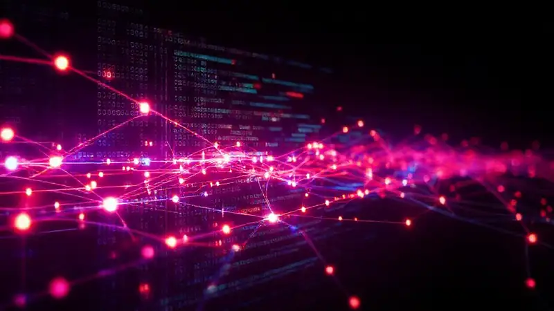 Código digital visual, colores vibrantes y futuristas
