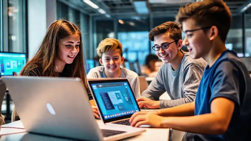 Adolescentes codifican en un espacio digital