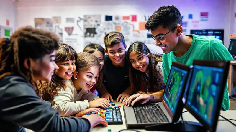 Jóvenes programan con bloques digitales creativos