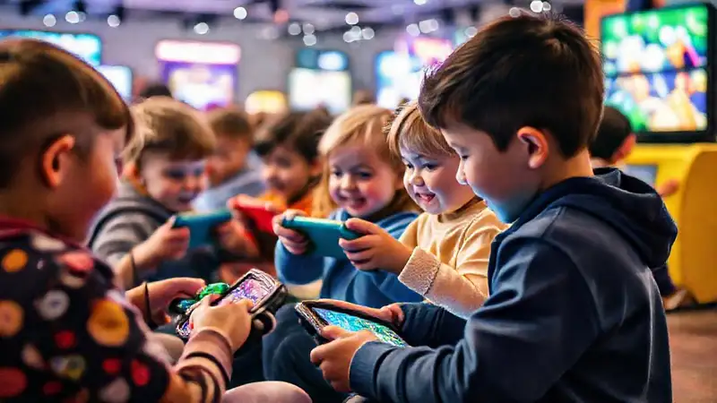 Niños juegan en un mundo digital