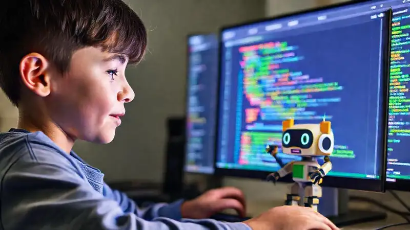 Un joven programador anima un robot