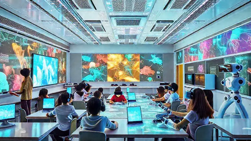 Clase futurista: tecnología educativa vibrante