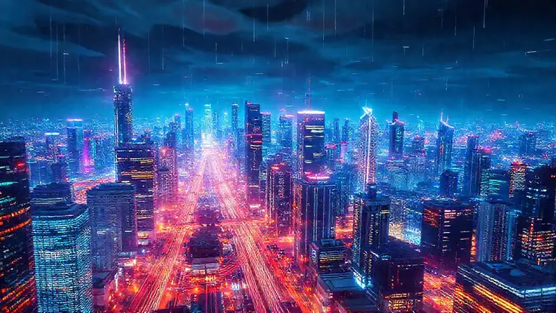 Ciudad futurista digitalmente vibrante y programada