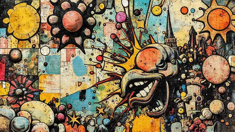 Collage ilustrativo vibrante y surrealista