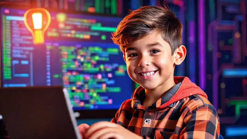 Estudiante feliz crea arte digital