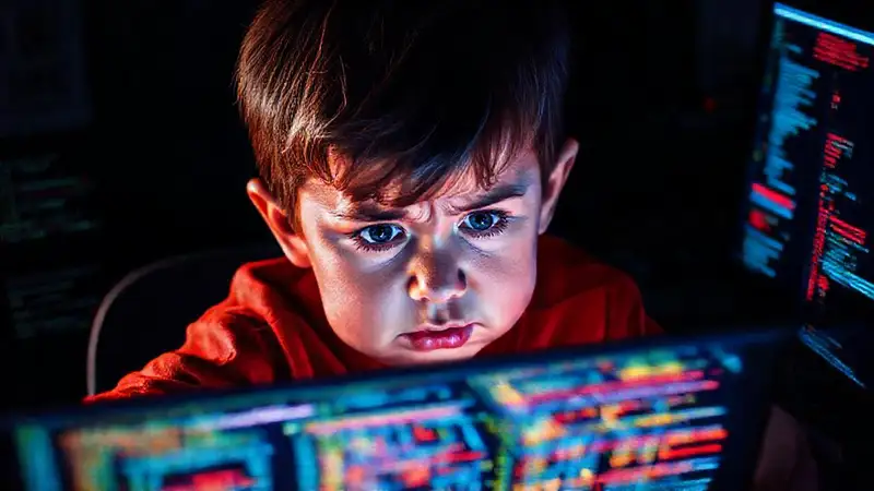 Un joven programador lucha con el código