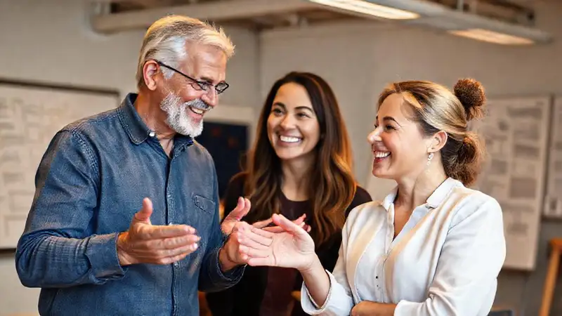 Un hombre guía a una mujer joven